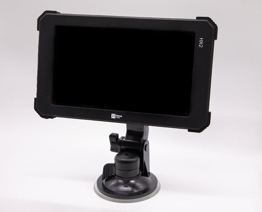 Hema HX-2 Navigator held on the Hema windscreen suction mount