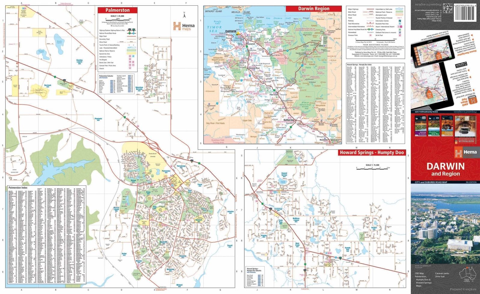 Reverse side of the Hema Darwin map with Palmerston, Darwin Region and Howard Springs to Humpty Doo maps