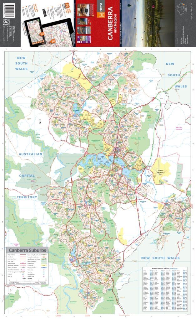 Hema Canberra and Region map sheet showing the Canberra suburbs map and index