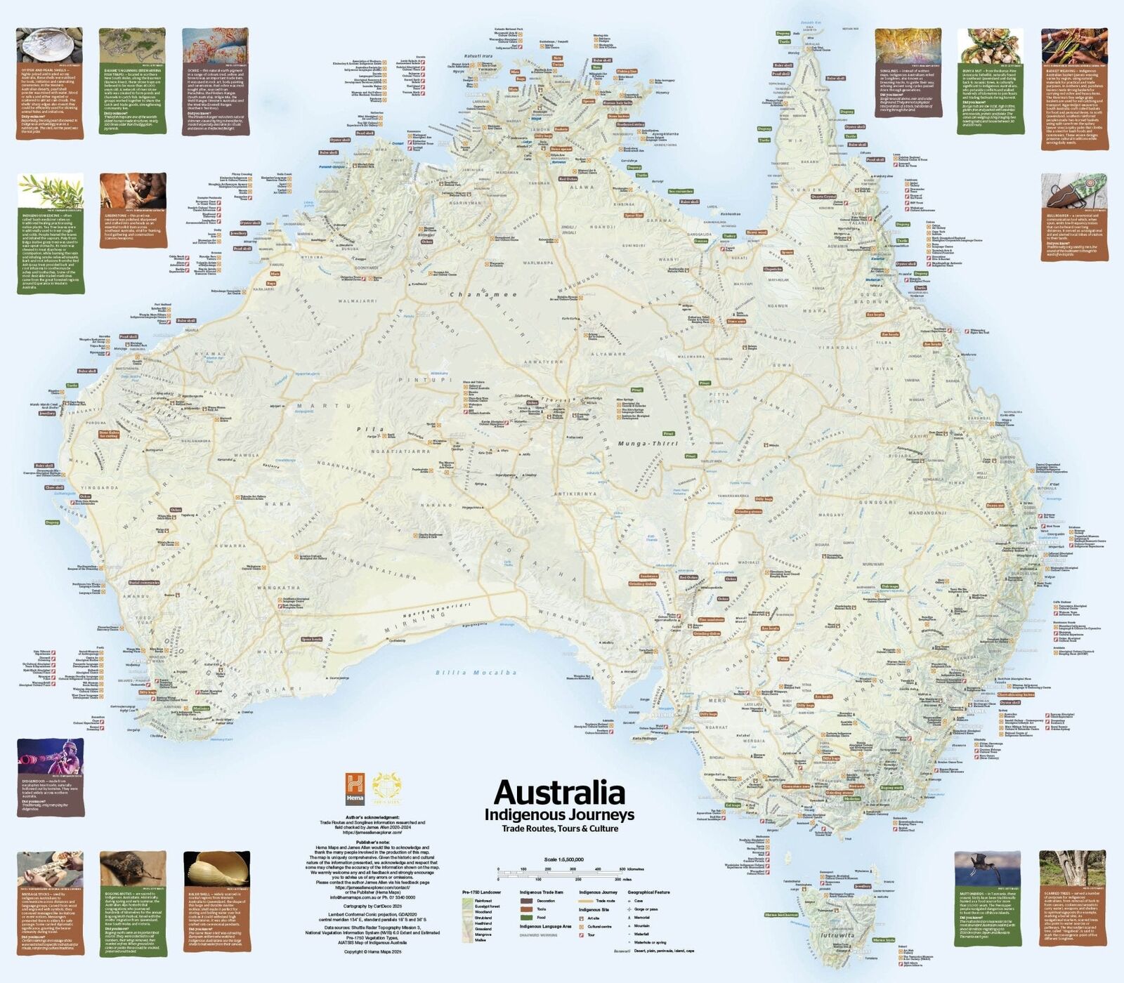 Hema Australia Indigenous Journeys map showing trade routes and language groups across Australia