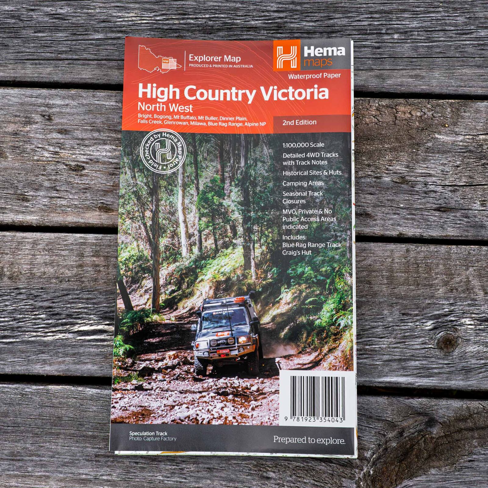 Hema High Country Victoria North West map, 2nd edition, folded on a timber table