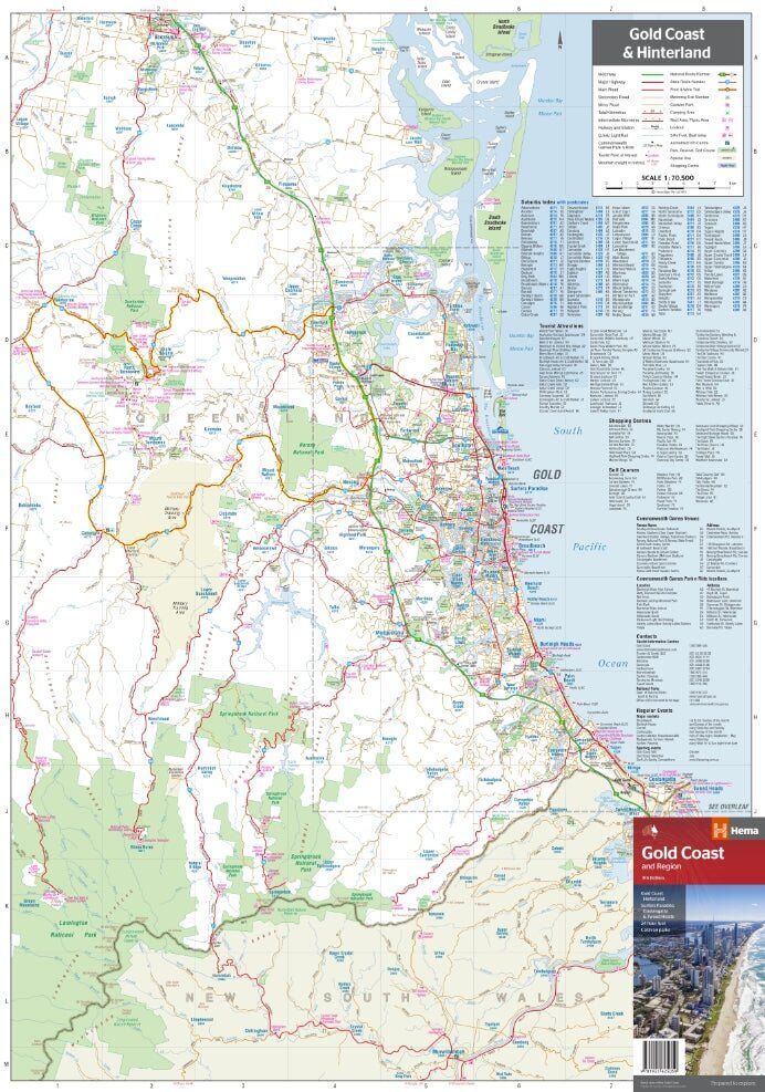 Hema Gold Coast and Region map sheet showing the Gold Coast and Hinterland map with index
