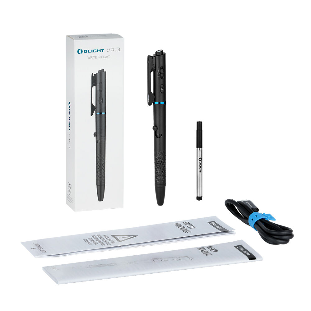 Olight Black Open 3 Penlight Kit with Box, Refill, and Charging Cable for Everyday Carry