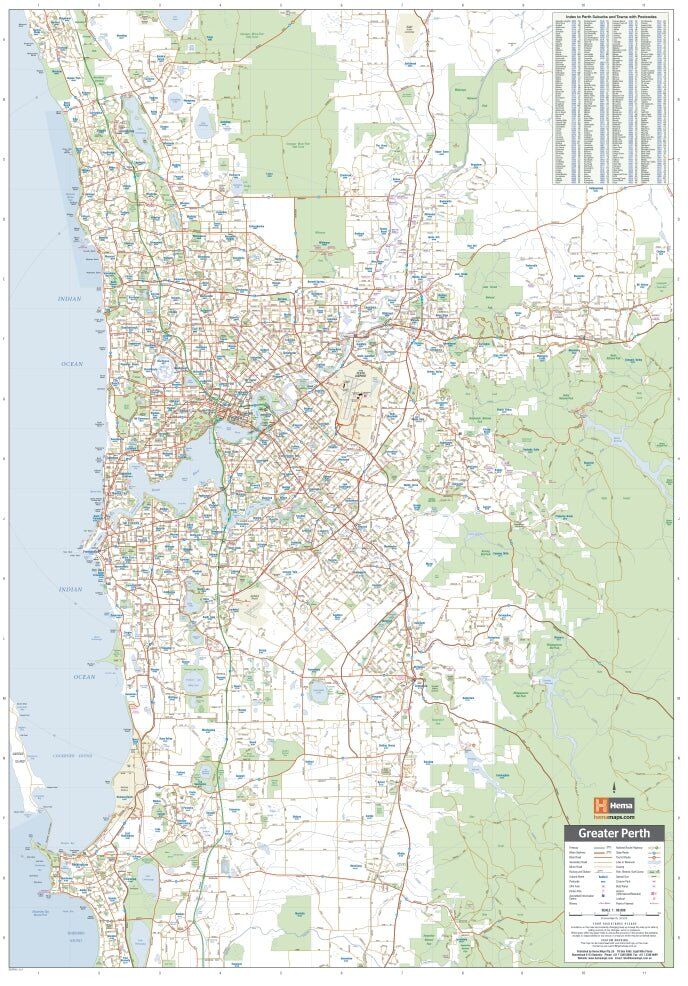 The Hema Greater Perth suburbs map side with index