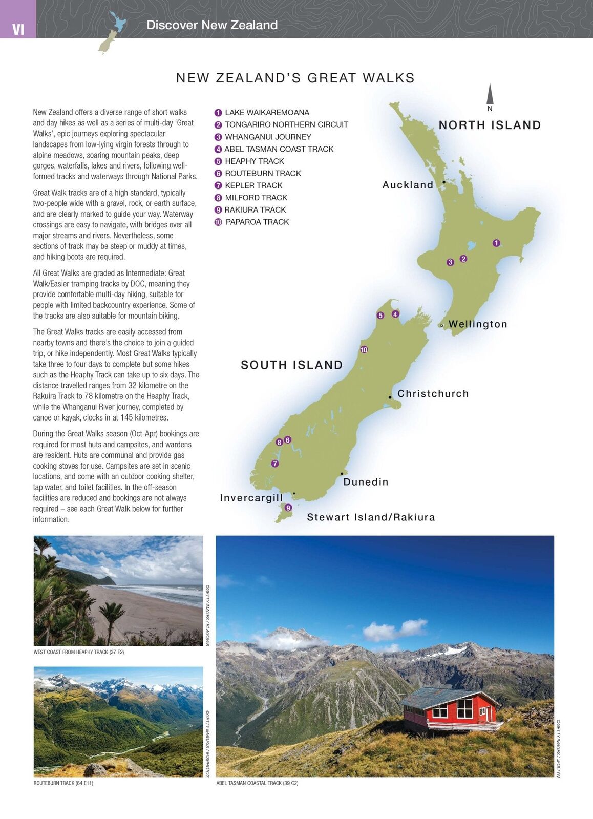 Hema New Zealand atlas page showing a map of New Zealand's Great Walks with photos