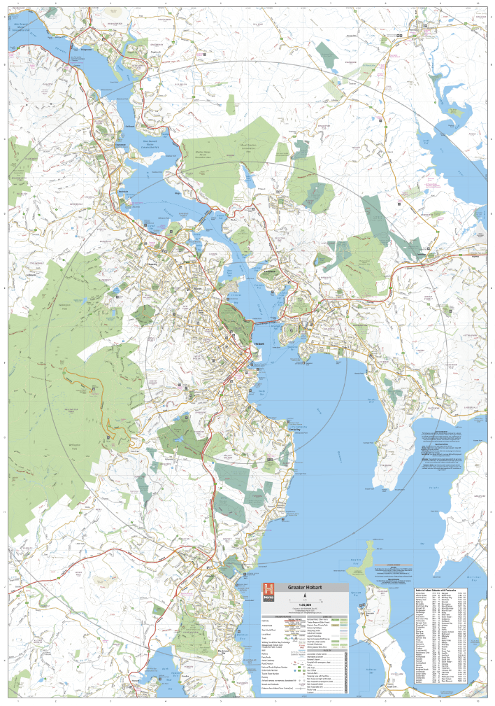 Hema Hobart and Region map sheet showing the greater Hobart map along the Derwent River with index
