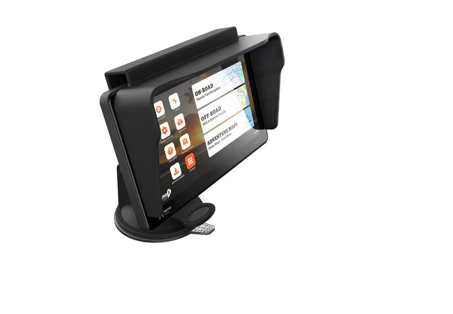 Side view of the Hema HX-2+ sun visor fitted over the navigator screen