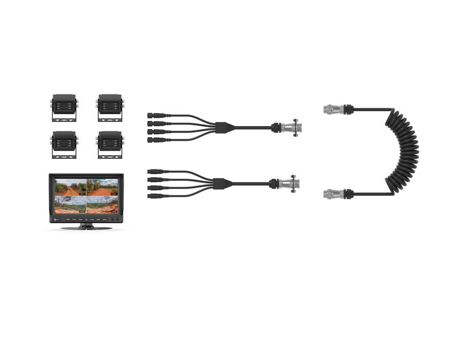 Hema camera system with four cameras, HM-MNT monitor, WOZA connector cables and coiled trailer cable