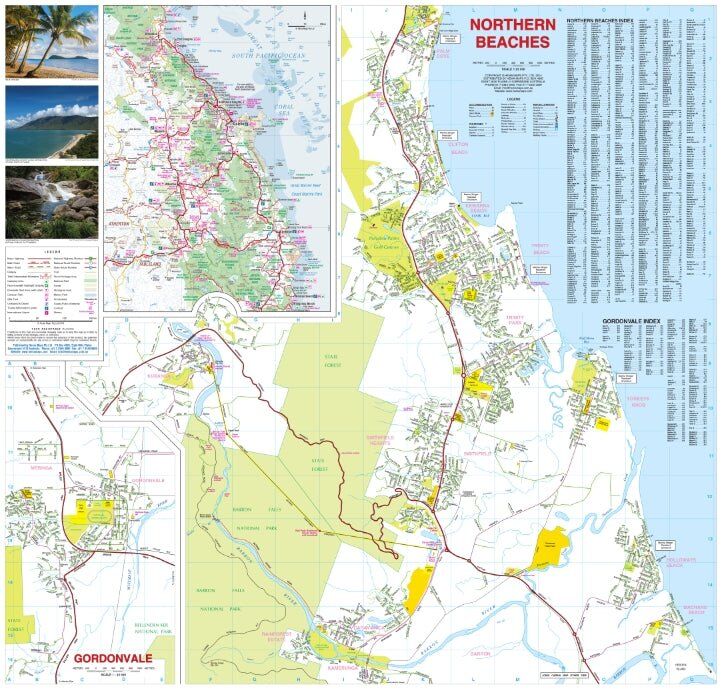 Reverse side of the Hema Cairns map with the northern beaches and Gordonvale maps
