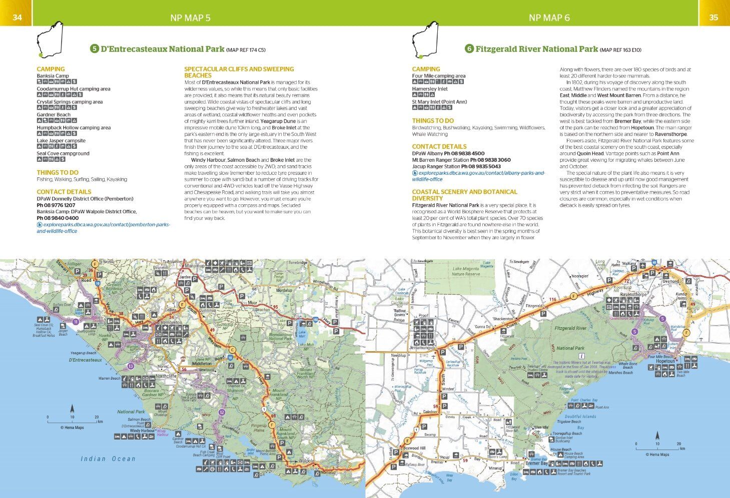 Hema WA atlas national park pages for D'Entrecasteaux and Fitzgerald River with inset maps