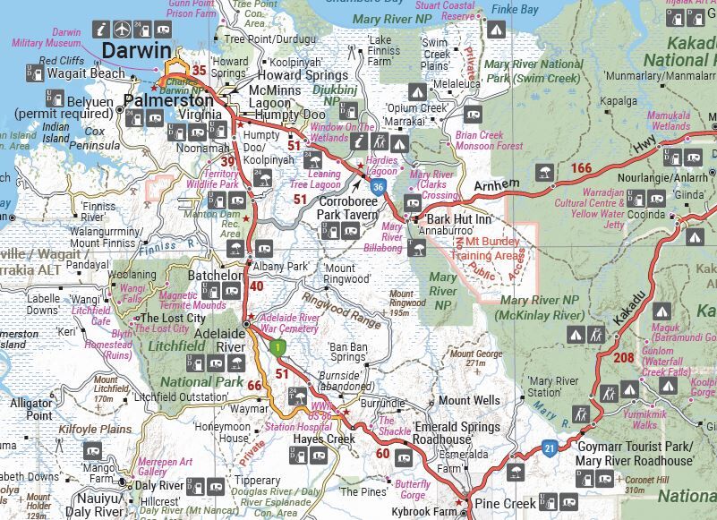 Close-up of the Hema NT Handy Map around Darwin, Litchfield and the edge of Kakadu
