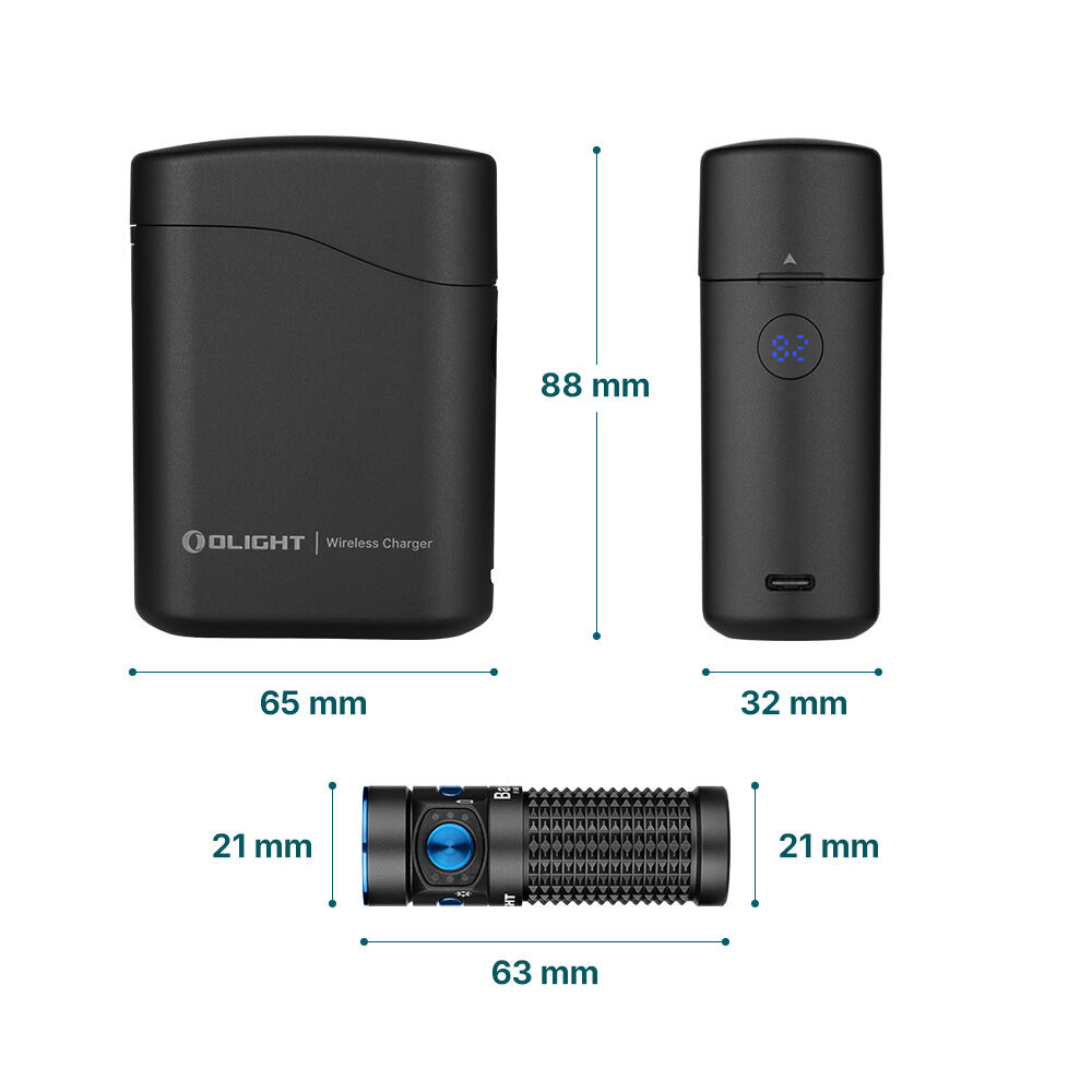 Olight Baton 4 Premium Edition in Black dimensions: case 88 x 65 x 32 mm, torch 63 x 21 mm