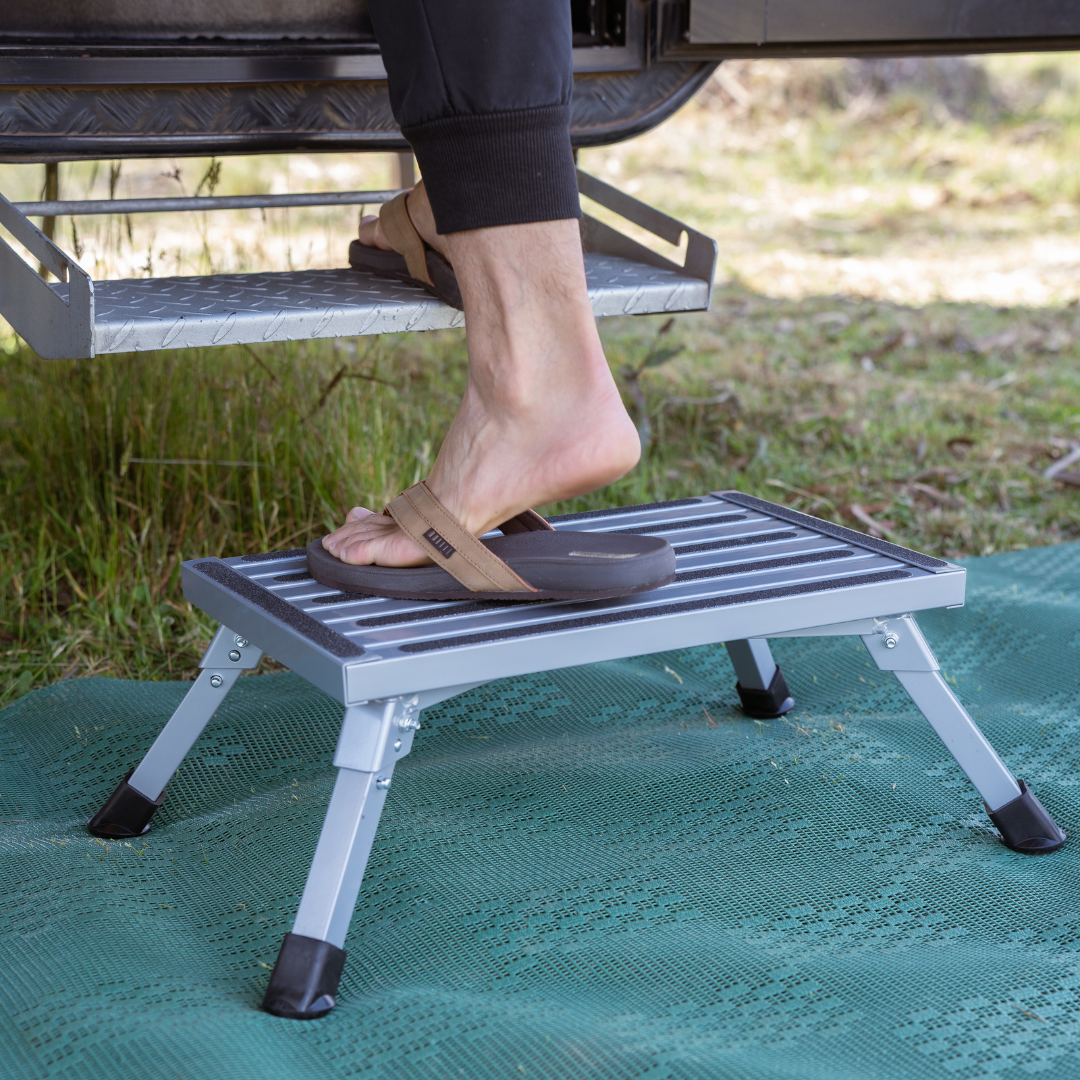 Supex Metal Caravan Step | Grey | Folding Legs