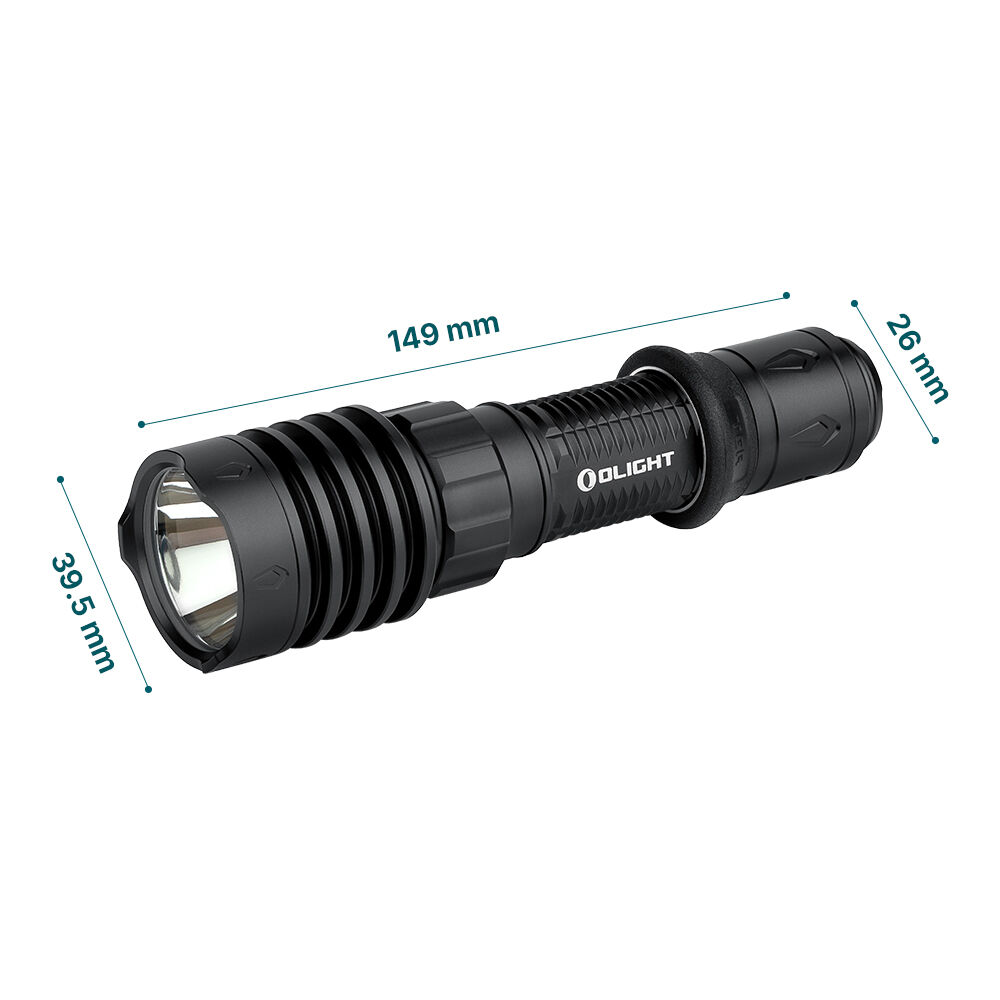 Olight Warrior X 4 dimensions: 149 mm long, 39.5 mm head, 26 mm body