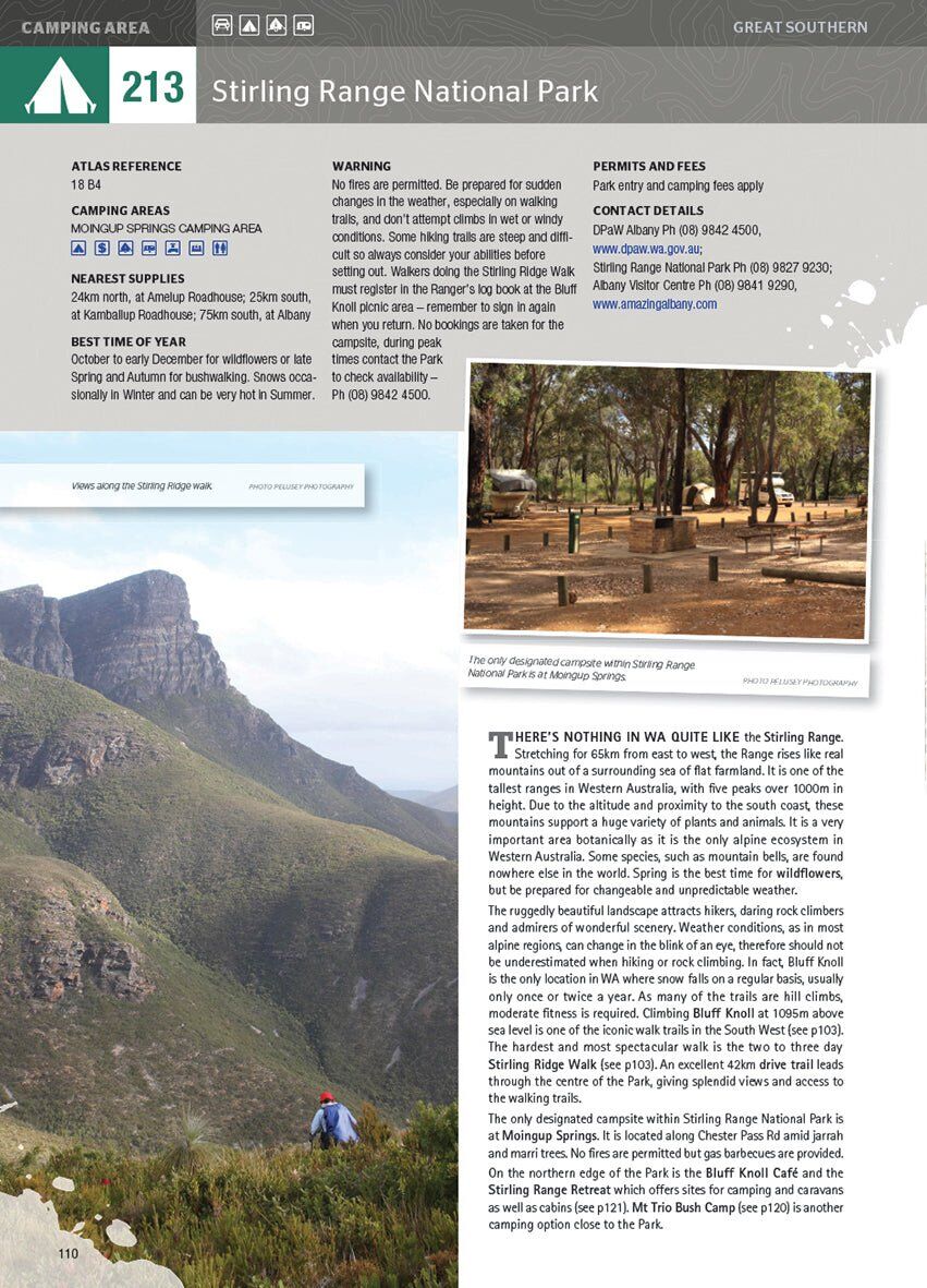 Hema 4WD + Camping Escapes page for the Stirling Range National Park camping area with photos and details