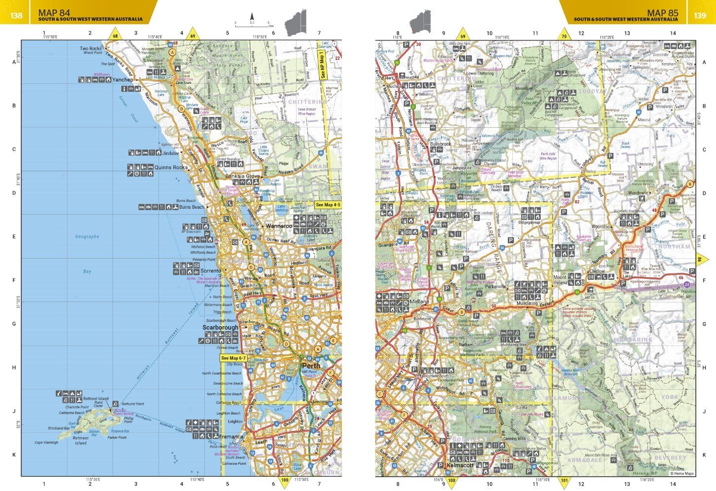 Hema WA atlas map spread of Perth and the South West coast