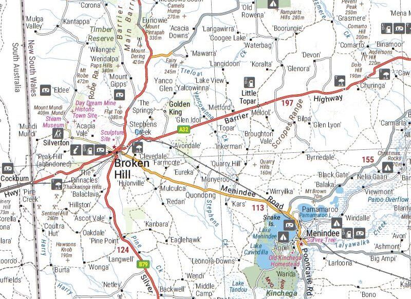 Close-up of the Hema NSW Handy Map around Broken Hill, Silverton and Menindee
