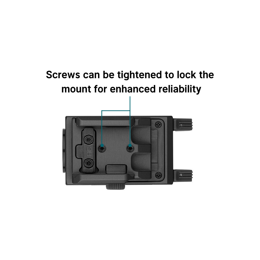 Underside of the Olight PL-Mini 3 Valkyrie black showing the screws that lock the rail mount