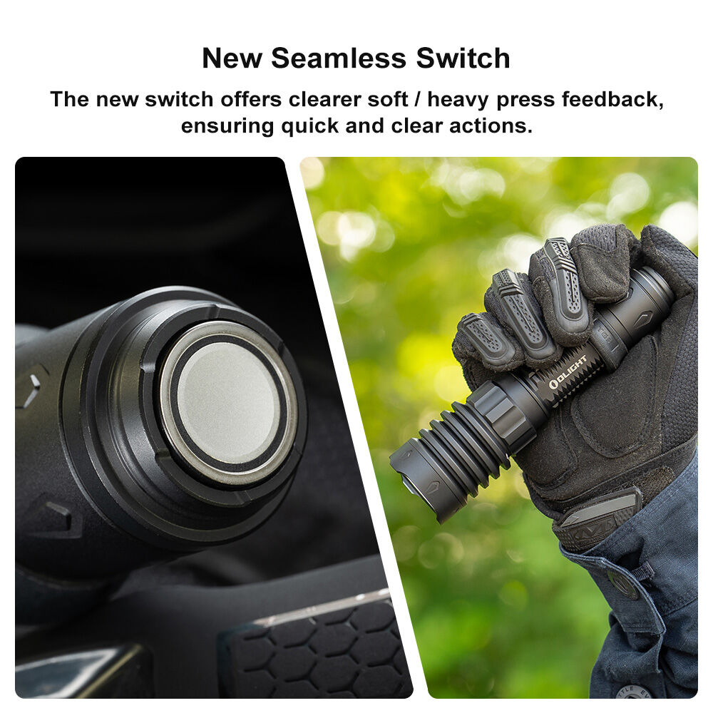 Olight Warrior X 4 seamless tail switch with clear soft and heavy press feedback