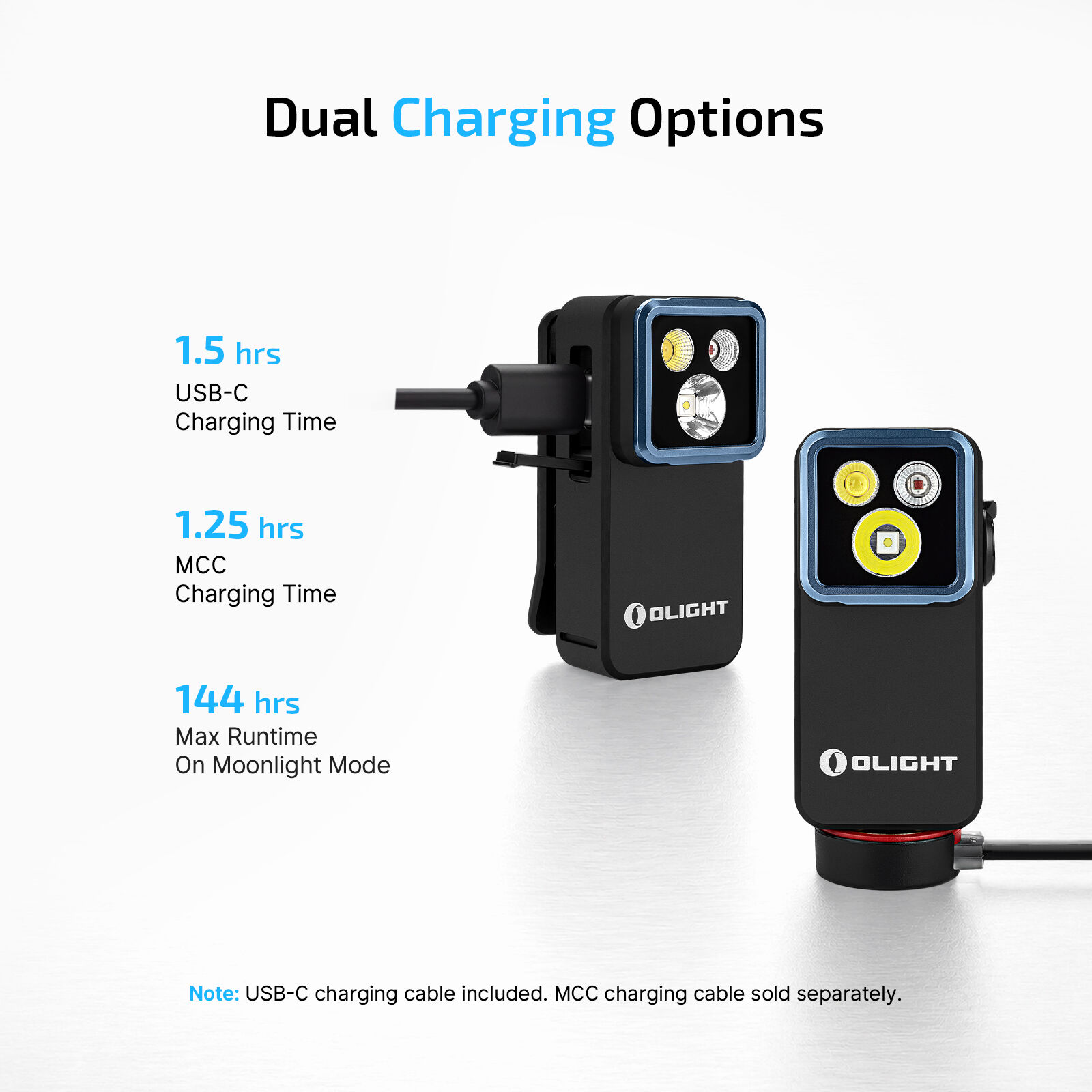 Black Olight Oclip 2 Pro Clip-on Light showing USB-C and MCC dual charging options for EDC and emergency use