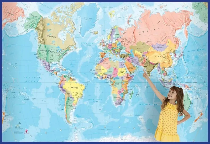 Hema World Map Mural - Europe Centred - 2320 x 1580 mm (2 Panels)