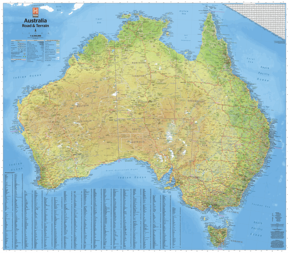 Hema Australia Road & Terrain Wall Map - Supermap 1350 x 1180 mm - Laminated