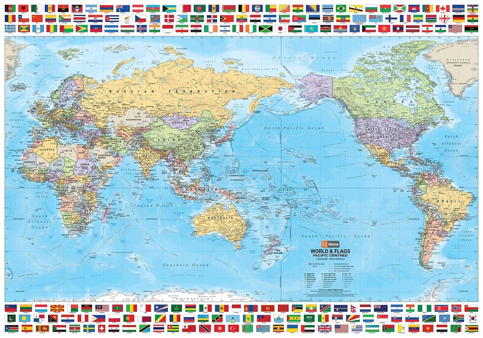 Hema World & Flags Wall Map - Supermap - Laminated Paper