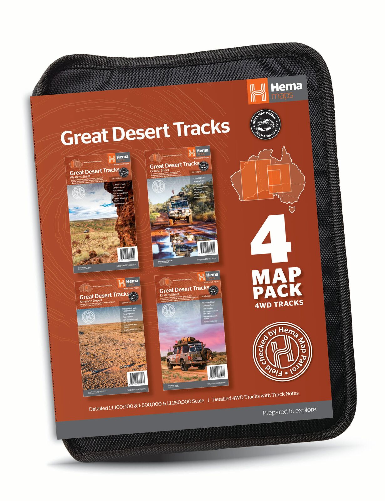 Hema Great Desert Tracks Map Pack - 4 Waterproof Maps with Map Wallet