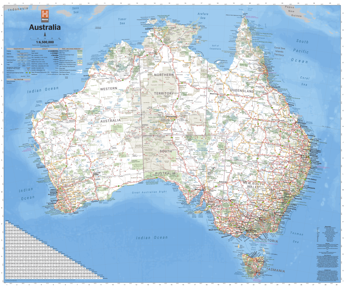 Hema Australia Wall Map - Handy 745 x 620 mm - Laminated Paper