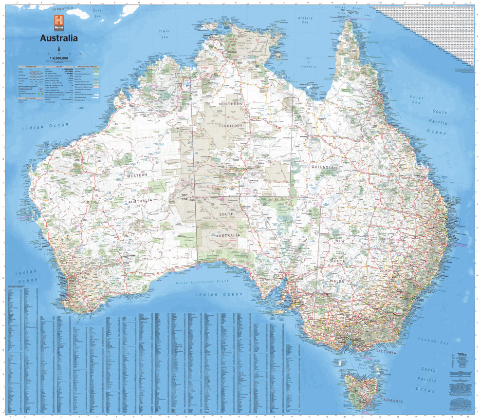 Hema Australia Wall Map - Large 1000 x 875 mm - Laminated Paper