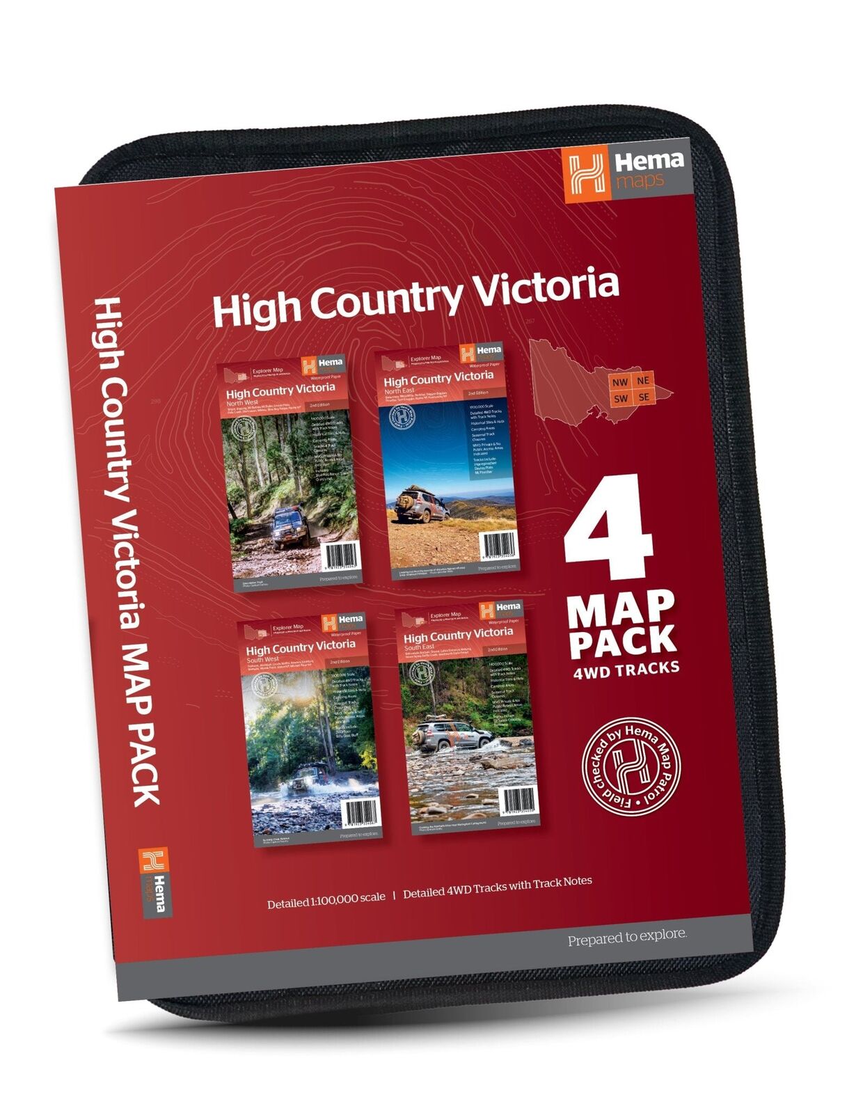 Hema The Victorian High Country Map Pack - 4 Maps 1:100,000 with Map Wallet