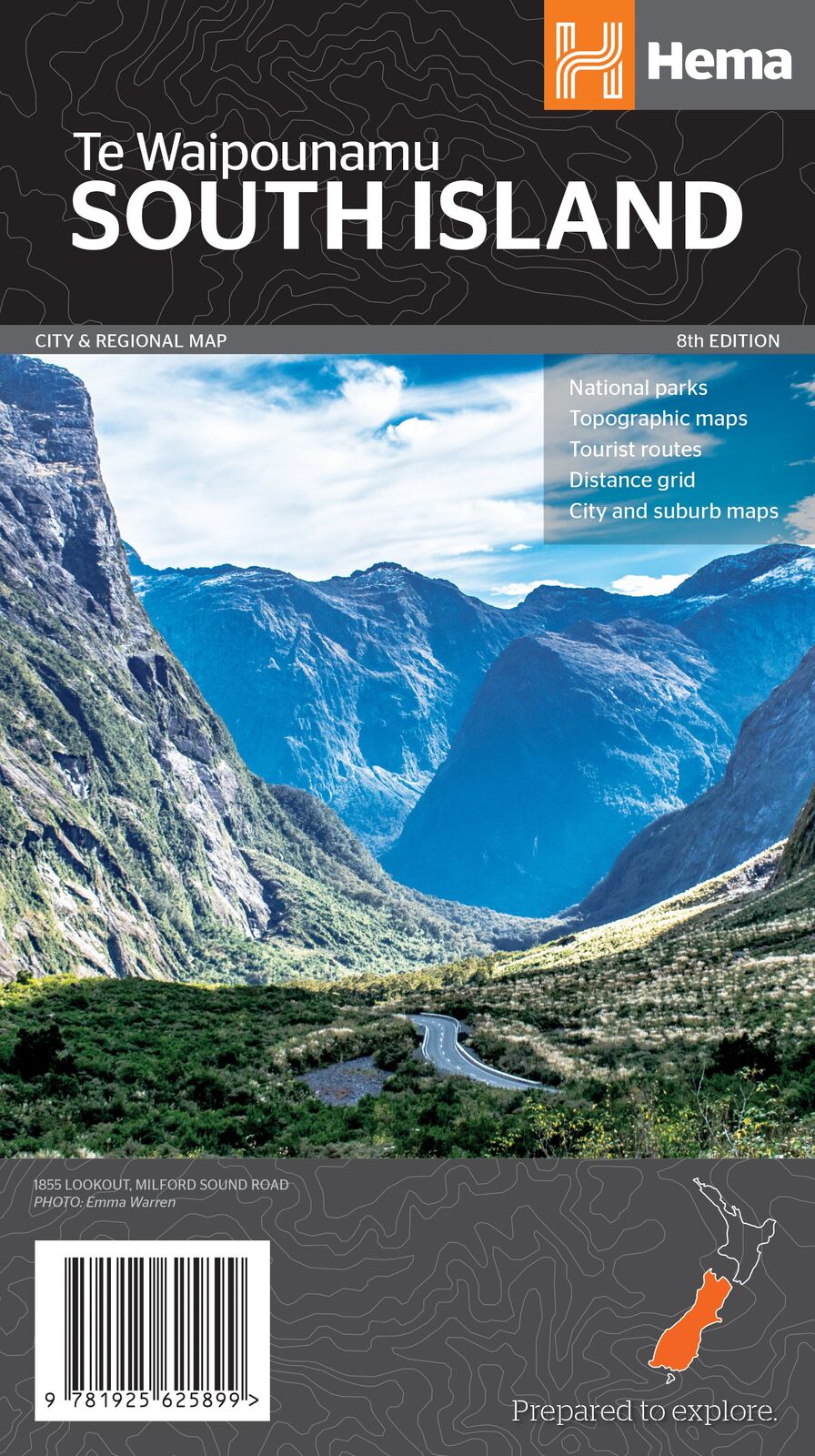 Hema South Island New Zealand Map - Te Waipounamu (8th Edition)