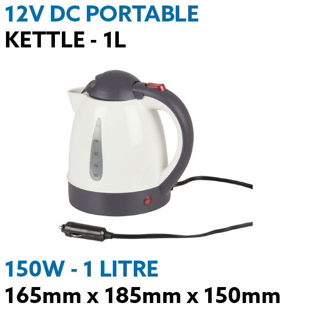 12 Volt Kettle 1L with Cigarette Lighter Plug for Caravans