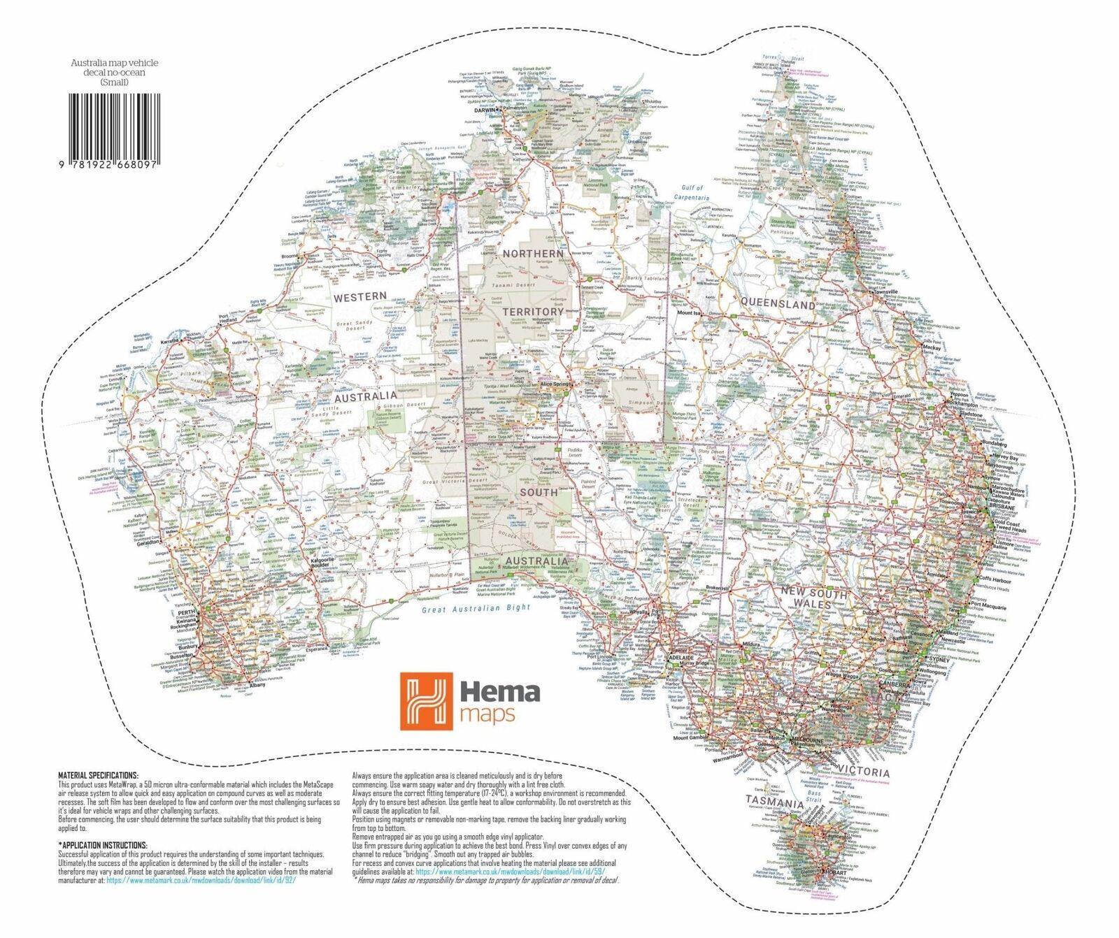 Hema Map of Australia Decal - White (Medium or Large)