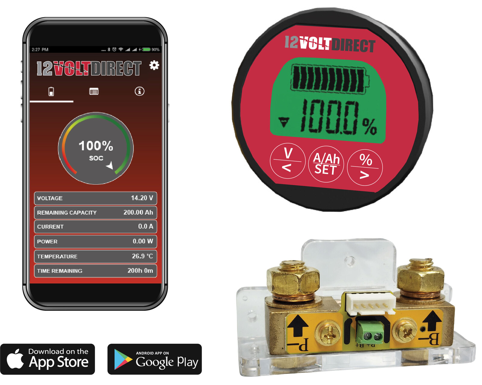 Bluetooth Battery Monitor with 500A Shunt & Screen