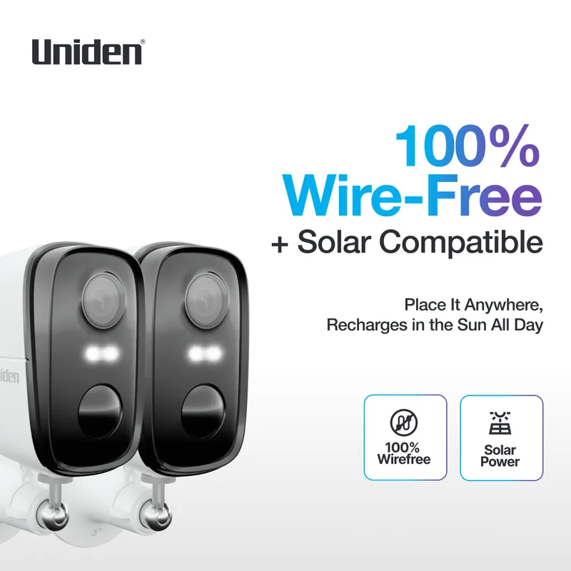 Uniden APPCAMSOLOX2K-2 App Cam SOLO X2K Wire-Free 2K Spotlight Security Camera | Twin Pack
