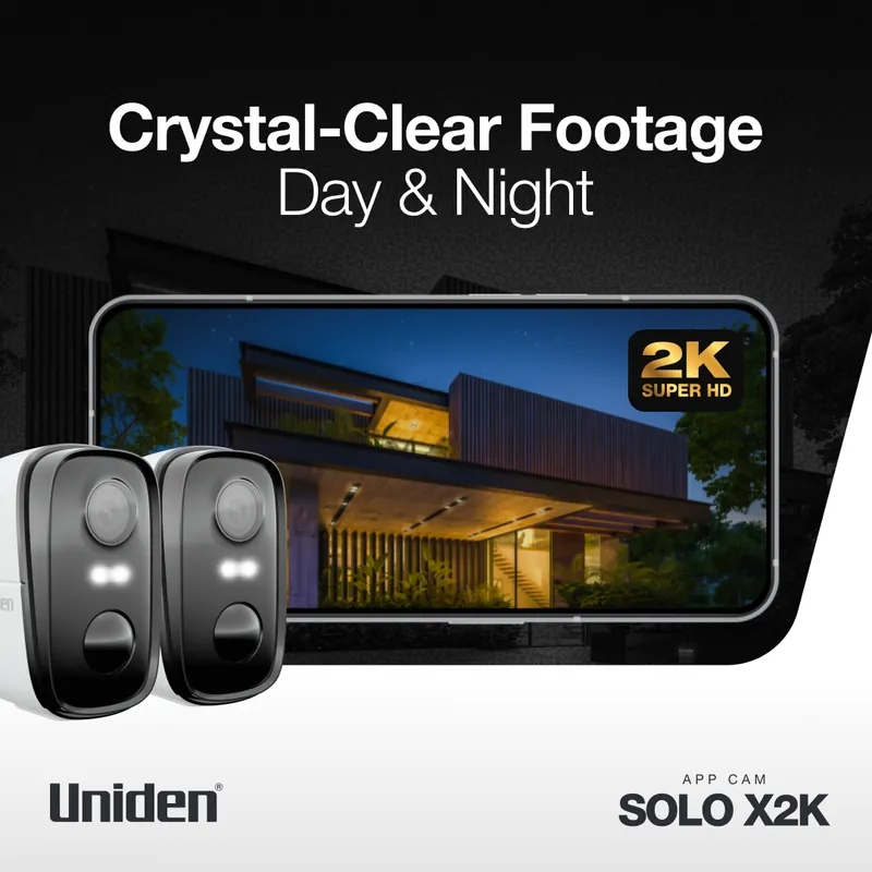 Uniden APPCAMSOLOX2K-2 App Cam SOLO X2K Wire-Free 2K Spotlight Security Camera | Twin Pack