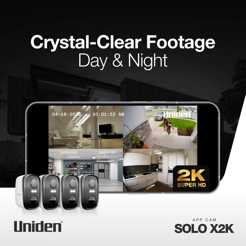 Uniden APPCAMSOLOX2K-4 App Cam SOLO X2K Wire-Free 2K Spotlight Security Camera | Quad Pack