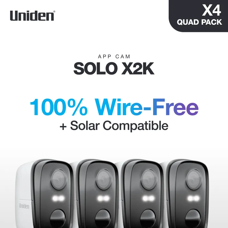 Uniden APPCAMSOLOX2K-4 App Cam SOLO X2K Wire-Free 2K Spotlight Security Camera | Quad Pack