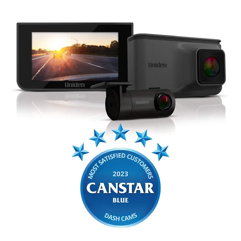 Uniden IGOCAM45R 2K 1296p Dash Cam with Full HD Rear Camera, 7.6cm LCD Screen, WiFi