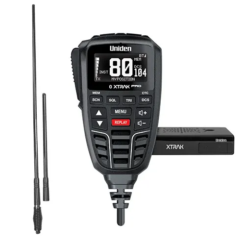 Uniden XTRAK 80 Pro Smart UHF CB Radio + AT970BK Twin Antenna Combo