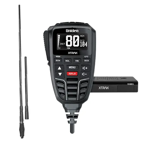 Uniden XTRAK 80 Smart UHF CB Radio + AT970BK Twin Antenna Bundle