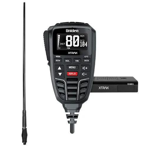 Uniden XTRAK 80 Smart UHF CB Radio + AT970BK Twin Antenna Bundle
