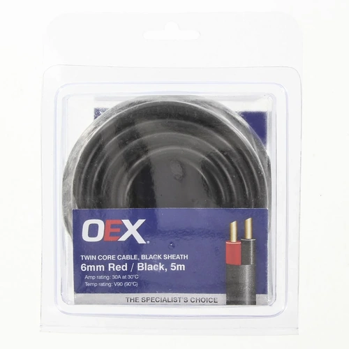 OEX Auto Cable 30A Twin Core 6mm x 5m Red/Black w/Black Sheath