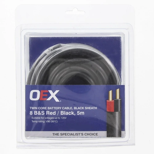 OEX Twin Core Battery Cable 8 B&S 5m Red/Black w/ Black Sheath
