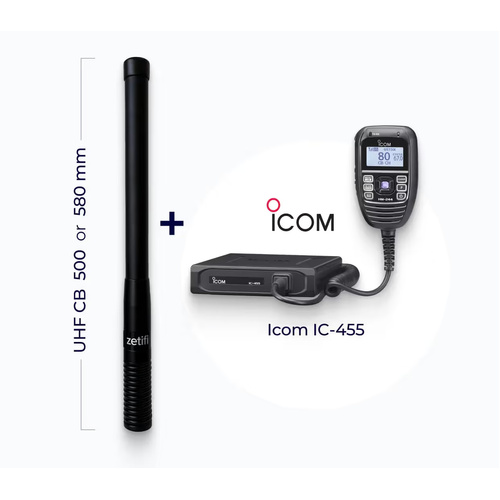 Zetifi Smart Antenna (Core) 3dBi UHF CB 500mm Matte Black + ICOM IC-455Z Pack