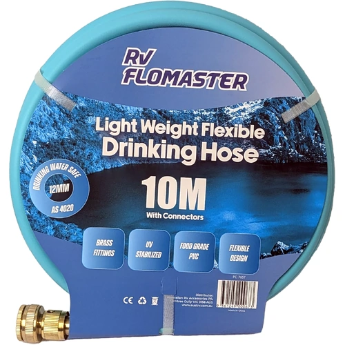 Flomaster 12mm Drinking Water Hose Light Weight 10m + Brass Connectors