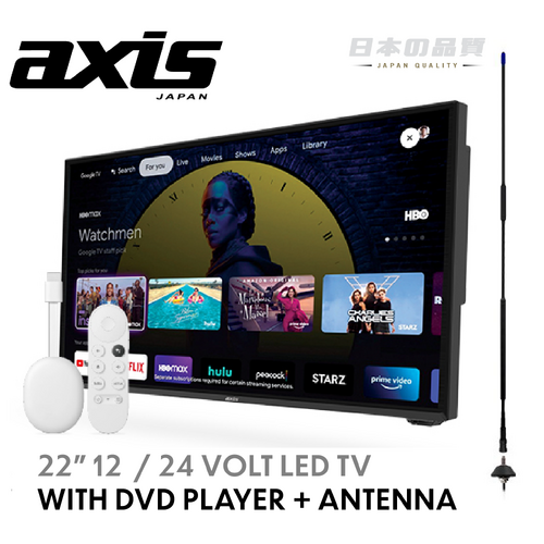 AXIS 32" 12 / 24 Volt HD Smart Google TV for Caravan With DVD, PVR