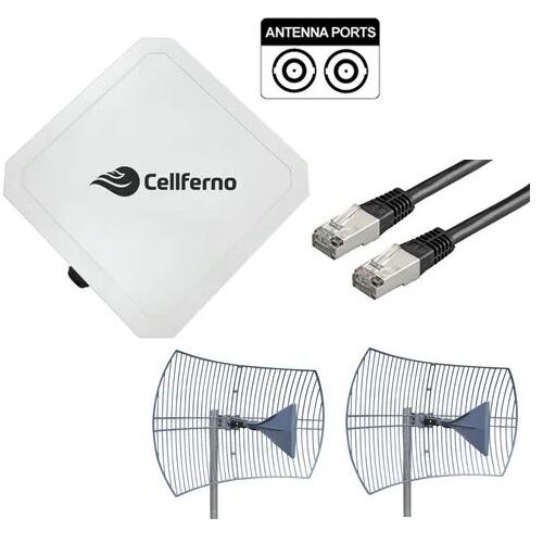 Cellferno M600T CAT6 Outdoor CPE + 2x Parabolic Grid Antenna 600-6500MHz + 20m CAT5E Kit