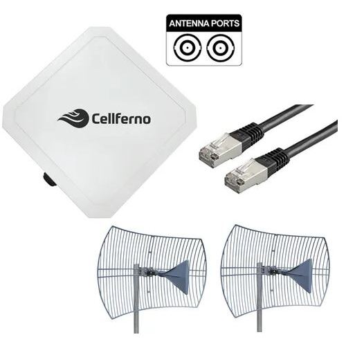 Cellferno M1200T CAT12 Outdoor CPE + 2x Parabolic Grid Antenna 600-6500MHz + 20m CAT5E Kit